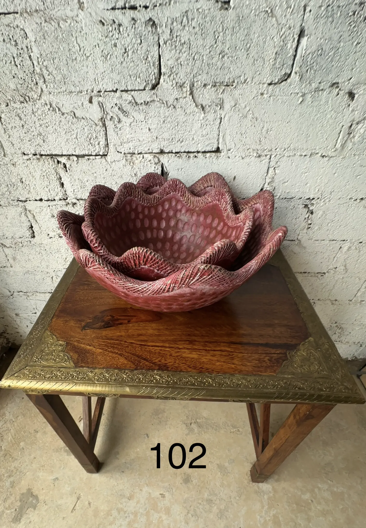 Red Ceramic Fruit Bowl Pair