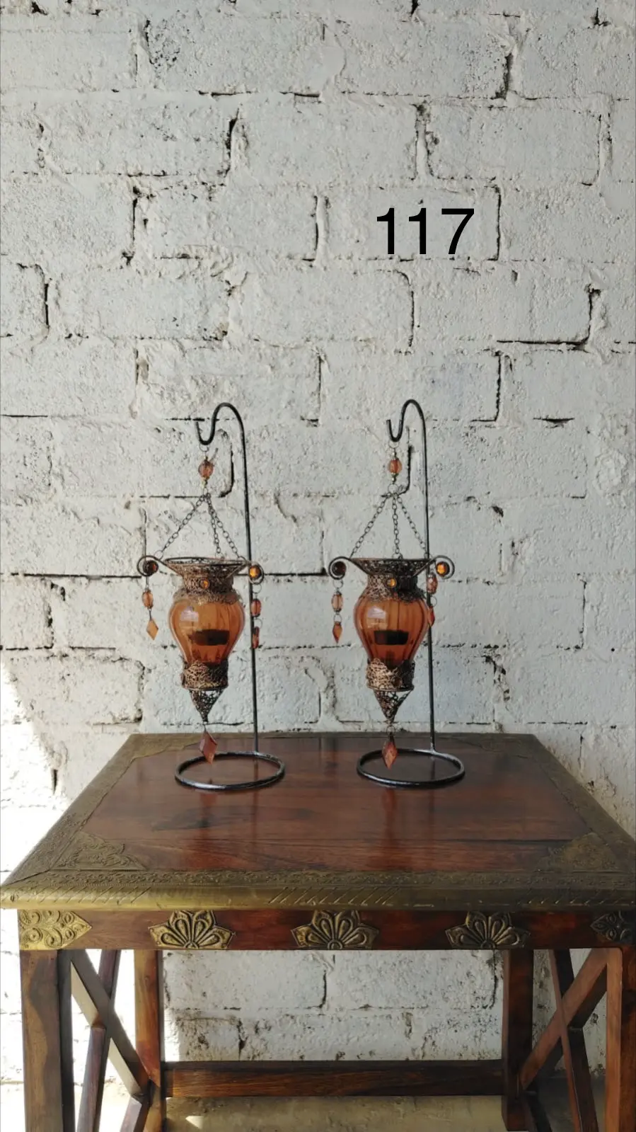 Orange Bead & Copper Candle Holders
